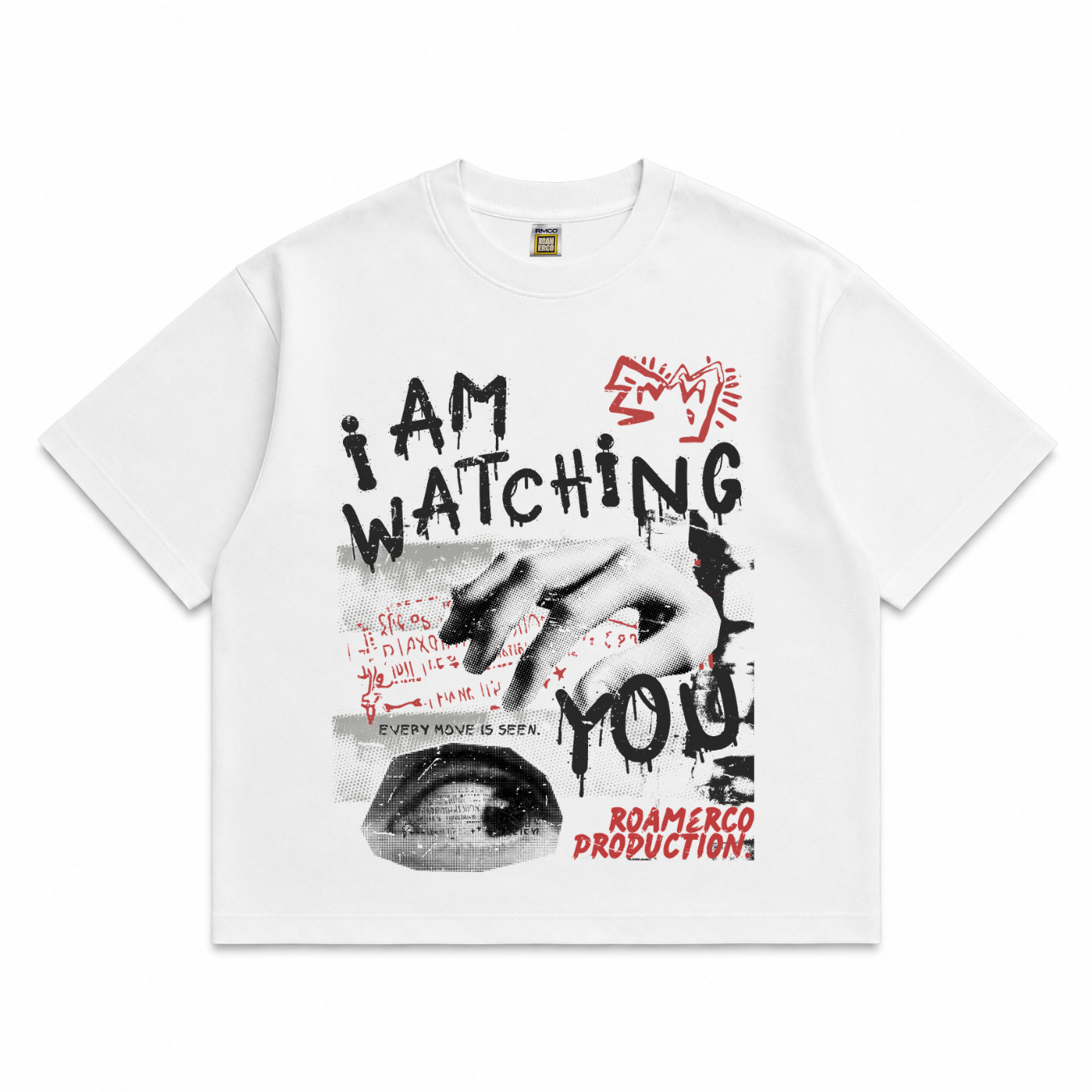 ROAMERCO Boxy Fit T-Shirt — White / Watching You