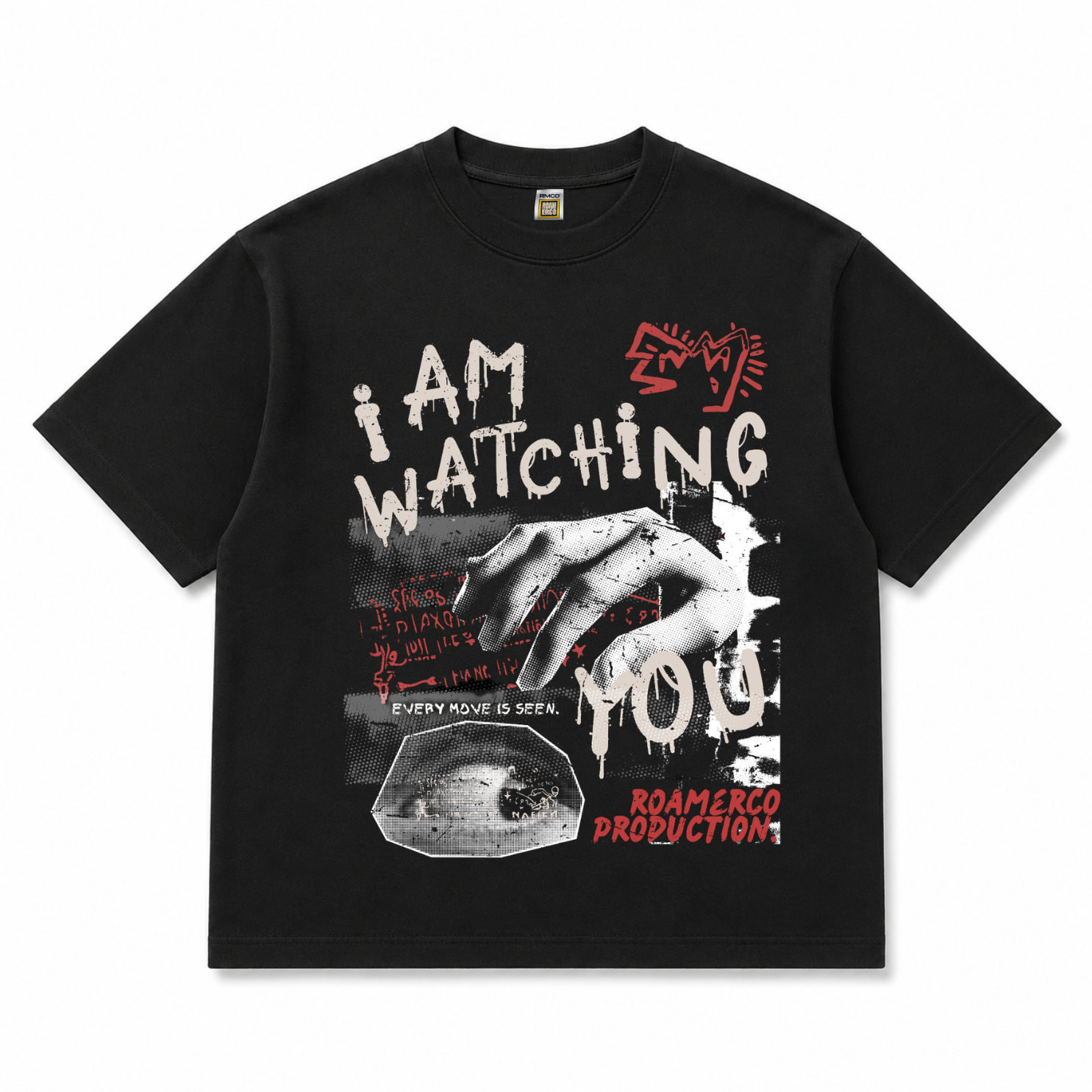 ROAMERCO Boxy Fit T-Shirt — Black / Watching You