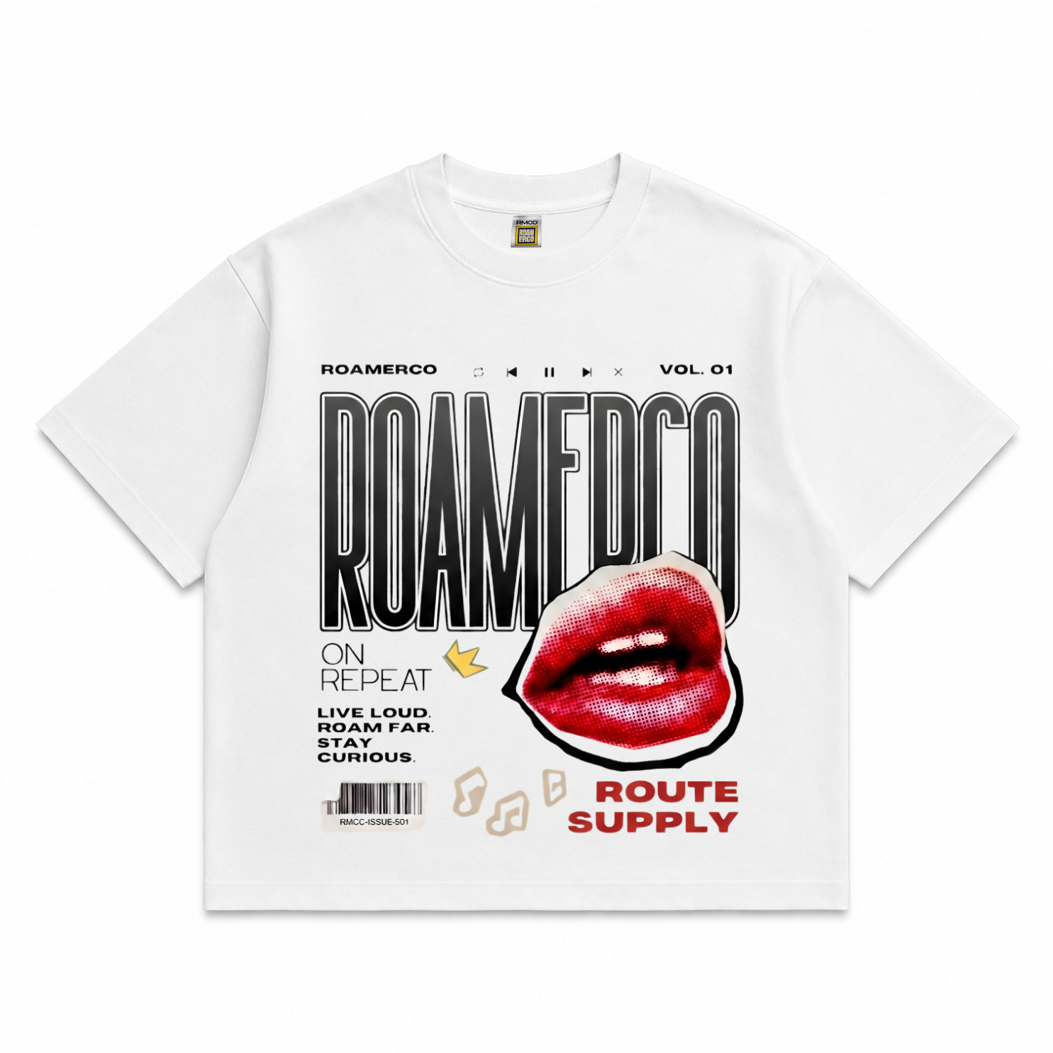 ROAMERCO Boxy Fit T-Shirt — White / On Repeat