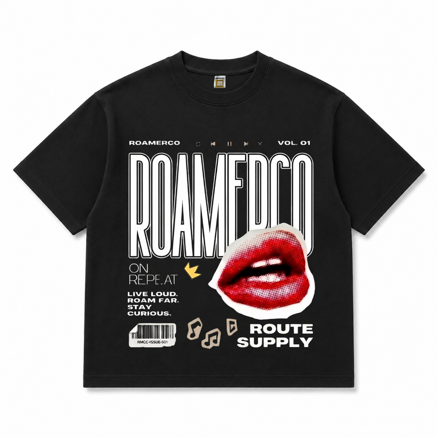 ROAMERCO Boxy Fit T-Shirt — Black / On Repeat